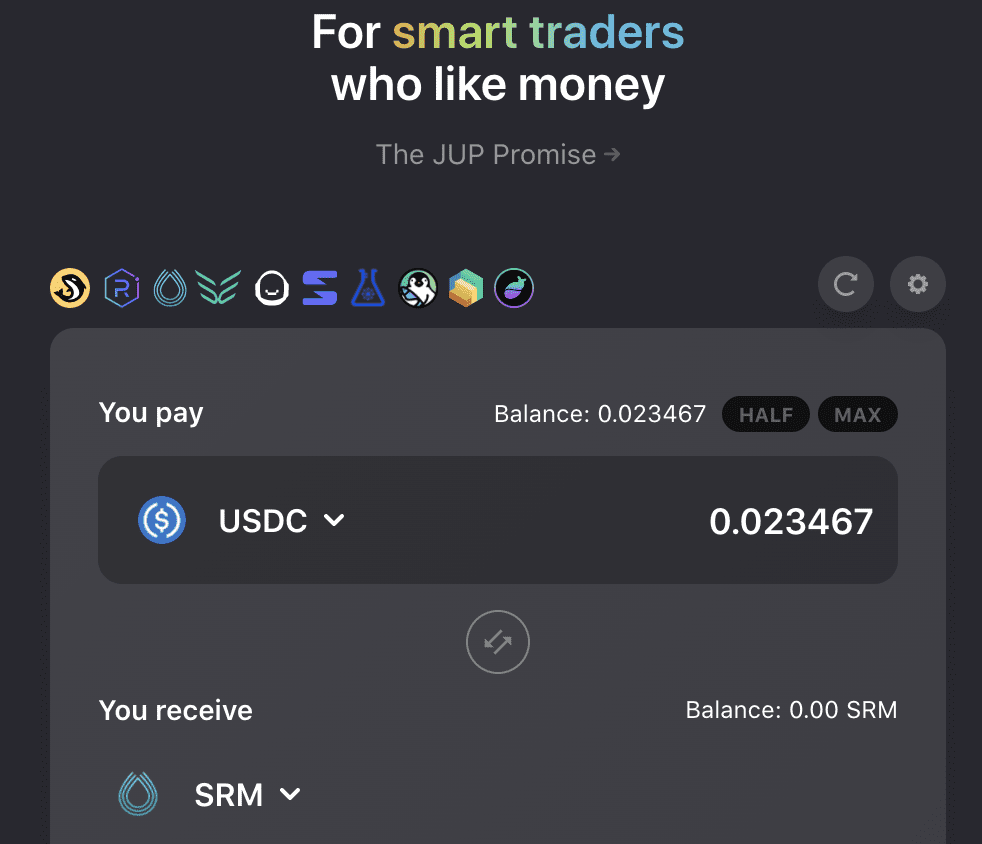 Swap aggregator USDC to SRM example