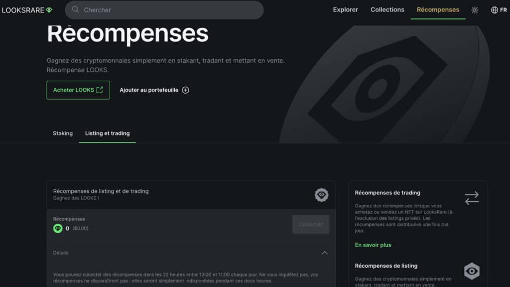 recompenses listing rewards looksrare