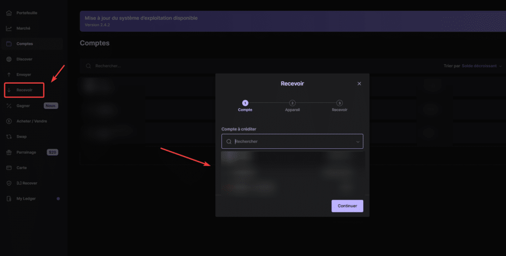 recevoir crypto ledger